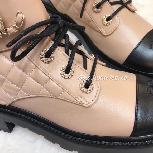 CHANEL w RECEIPT Authentic combat brave boots beige short shoes boot - Picture 5 of 7